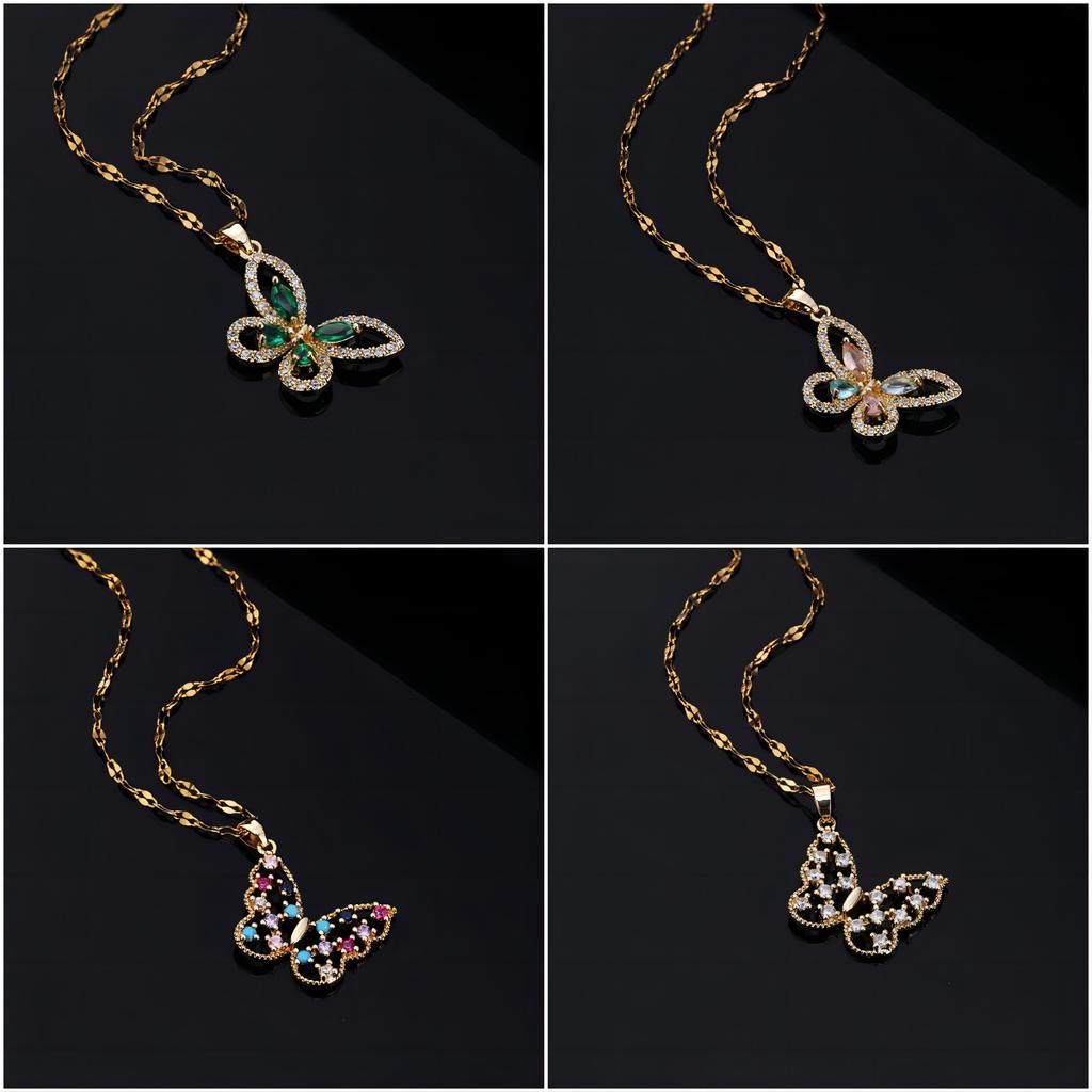New Niche Design Retro Butterfly Micro-Inlaid Zircon Pendant Necklace Women'S Fashion Collarbone Chain
