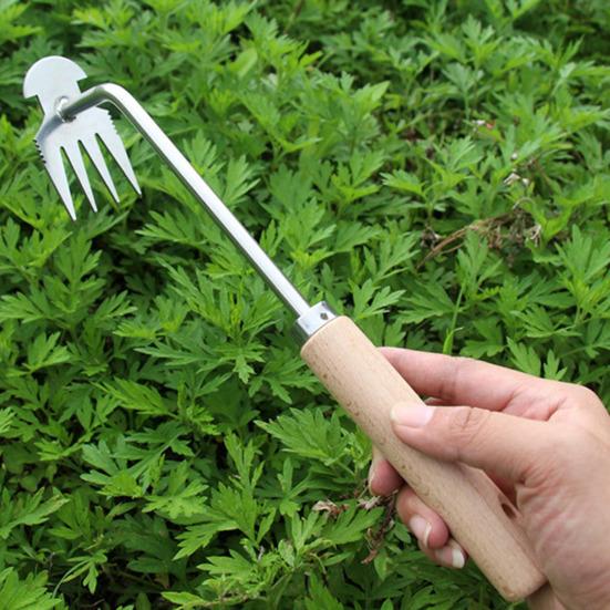 Инструмент для прополки сада на открытом воздухе с 4 острыми зубьями, эргономичная ручка с антипригарным покрытием, ручной многофункциональный инструмент для удаления сорняков