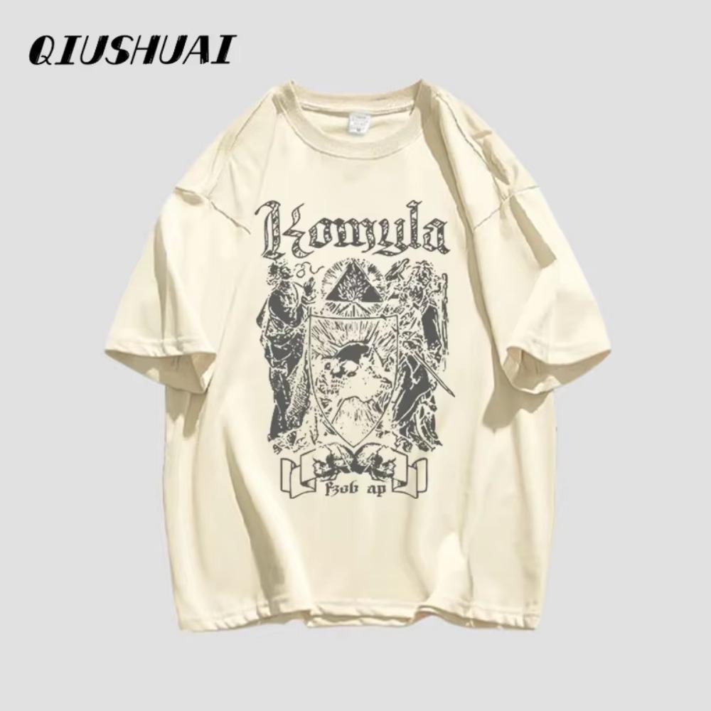 Футболка в американском стиле Харадзюку из чистого хлопка, с коротким рукавом, мужская, летняя, новая модная, уличный стиль, с ретро-принтом, свободного кроя