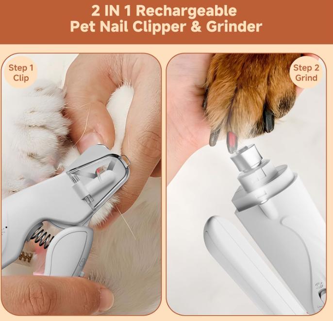Manufacturer Price 2 In1 Cat Nail Clipper Grinder Safe Portable Electric Rechargeable Pet Grooming Tool LED Light