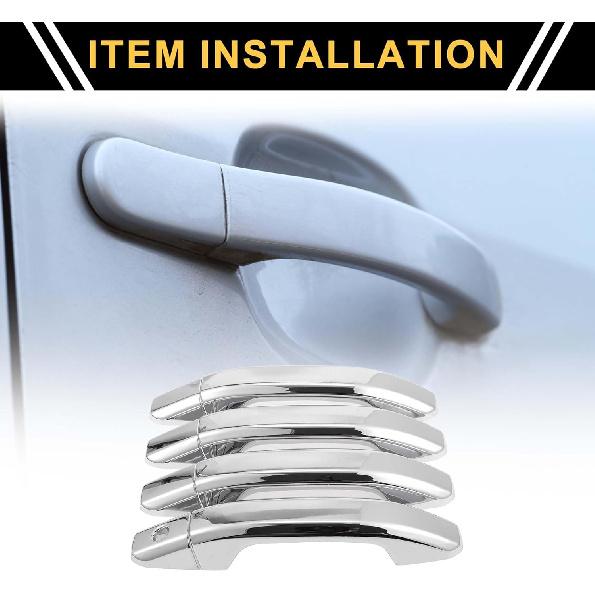 4pcs Exterior Door Handle Cover Car Door Handle Protector for Chevrolet Silverado 1500 2014-2024 Car Door Handle Protector without Keypad ABS Chrome