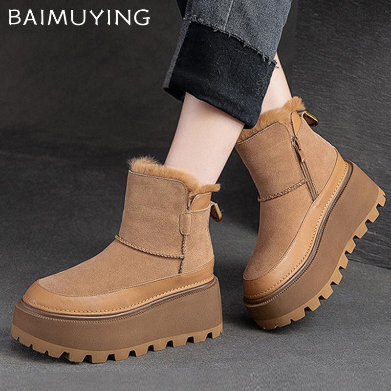 Женские зимние ботильоны на платформе из замши Desogner, короткие, плюшевые, хлопковые, на среднем каблуке, тренд 2025 года, теплые, удобные, женские ботинки