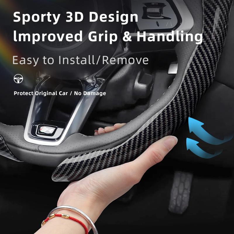 Suitable for Jaguar Carbon Fiber Texture Steering Wheel Cover, Snap-On Wave-Shaped Sporty Design, Durable Protective Case for I-Pace F-Pace E-Pace Xe