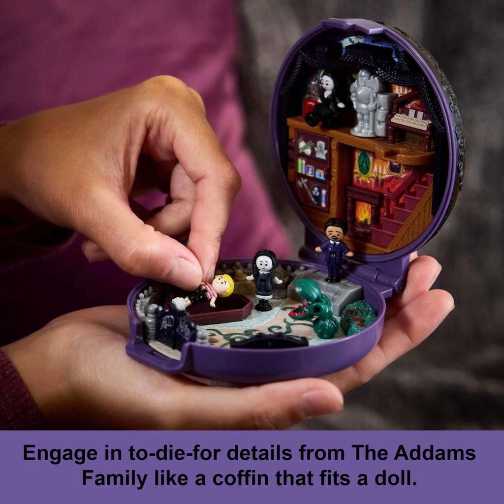 Polly Pocket Collector Addams Family Special Edition with 4 Character Figures and 10 Accessories Playset, Compact,