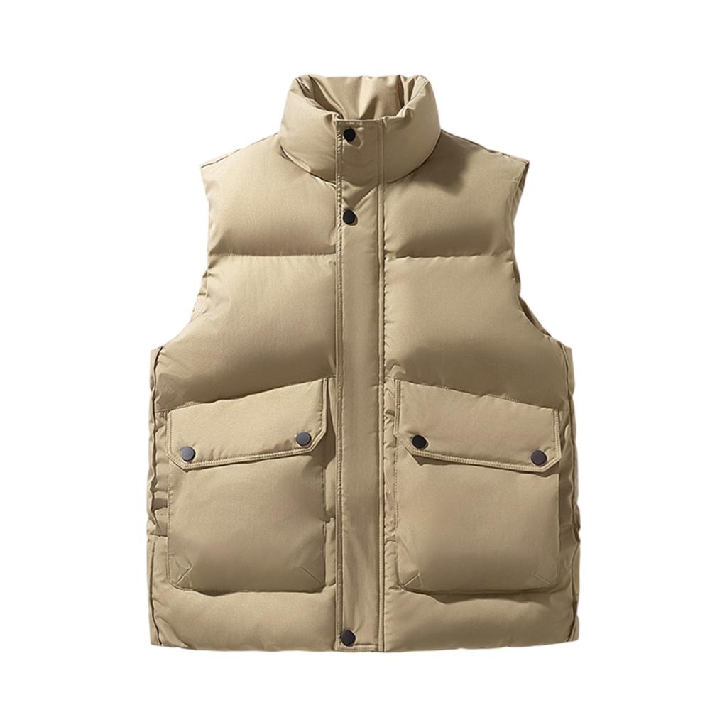 Men's Solid-color Casual Vest, Men's And Women's Style Zipper Stand-up Collar With Cotton Warm Sleeveless Vest