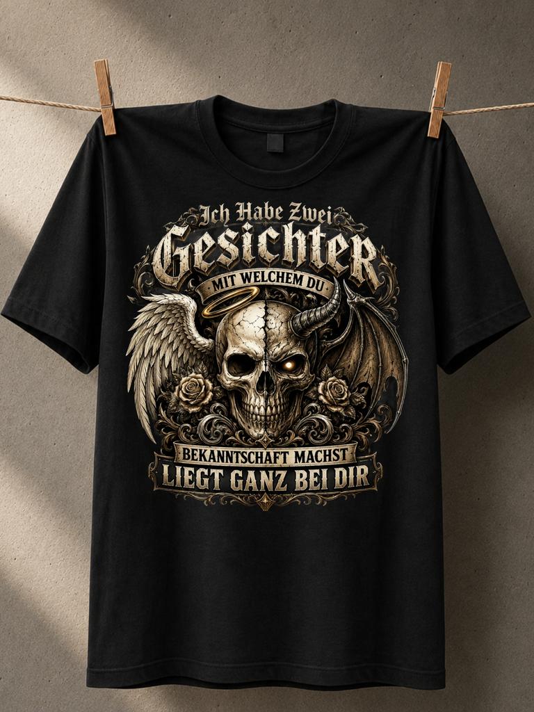 Gothic Two Faces Split Angel And Demon With Ornate Roses And Gerunisex Letter Friendship Quote Unisex Unisex All Tshirt