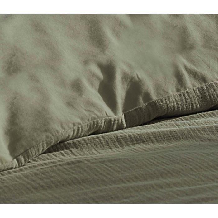 Housse de couette - Kaki - 140 x 200 cm - 1 Taie d'oreiller - Coton Oeko-Tex® - Lavable en machine