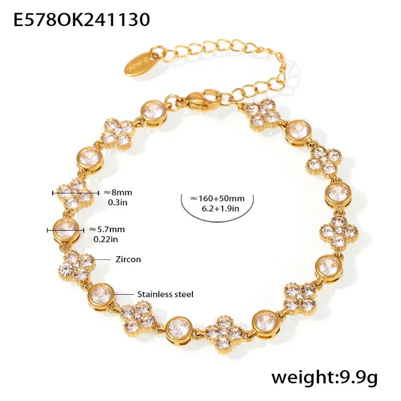 Luxury Flower Zircon Gold Plated Tennis Bracelet For Women Stainless Steel Bangle Vintage Daily Charm Jewelry Gift