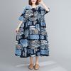Summer Cotton Linen Plus Size Artistic Retro Loose Slimming Short Sleeved Big Swing Dress for Women Casual Dresses