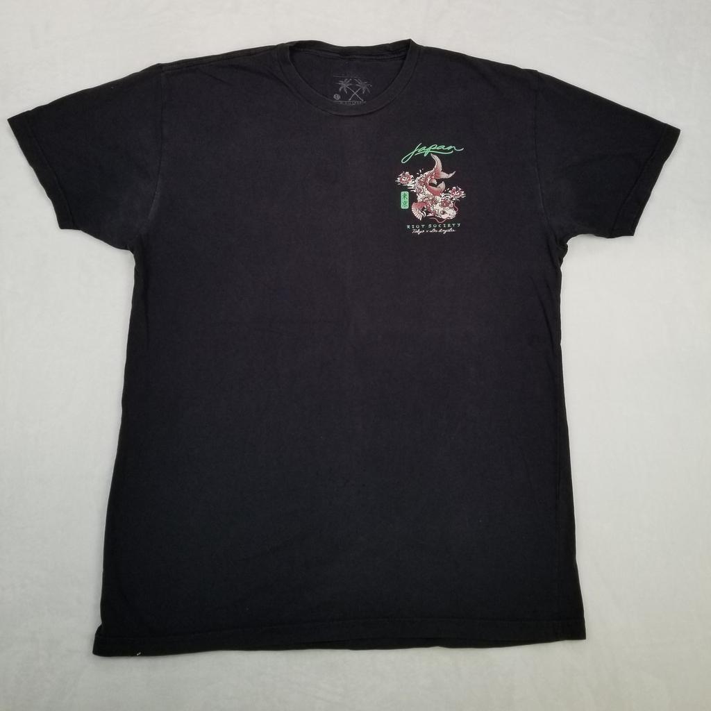Riot Society Black Japan Koi Fish Graphic Size Large Streetwear Classic Unisex T-Shirt