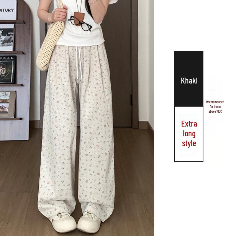 Корейские цветочные широкие брюки с высокой талией на кулиске для женщин - Весна/Лето