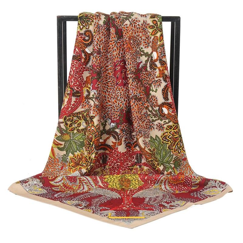 2021 Design Brand Women Square Silk Scarf Chain Print Head Scarfs Female Satin Hijab Scarves Shawl Wrap Lady Headband Foulard