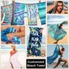 Custom Made Logo Private Label Digital Printing Sublimated Green Leaf Design Microfiber Beach Towels