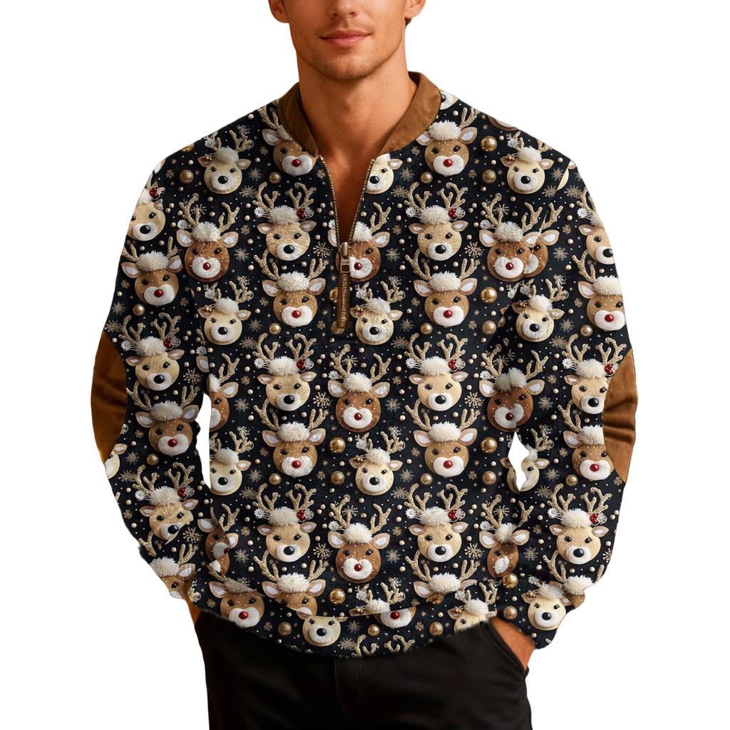Мужские рождественские толстовки на молнии, рождественские пуловеры с воротником-стойкой