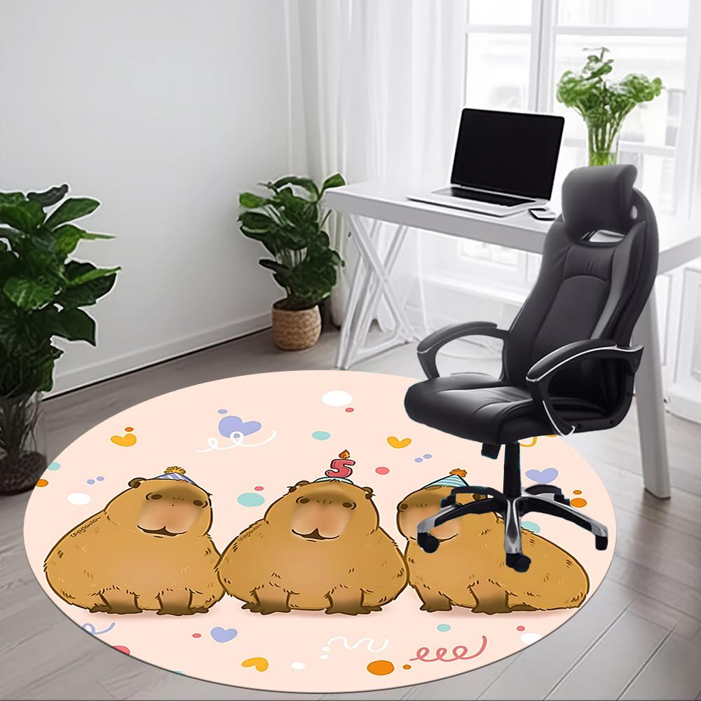 1pc Capybara PartyChair Carpet for Office, Indoor Non-Slip Washable Polyester Fiber Carpet, Mat For Office, Machine Washable