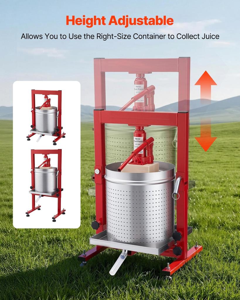 Hydraulic Fruit Wine Press, 7.93Gal/30L, Stainless Steel Heavy Duty Manual Juice Maker, Cider Apple Grape Vegetable Crusher, Cheese/Tincture/Herbal