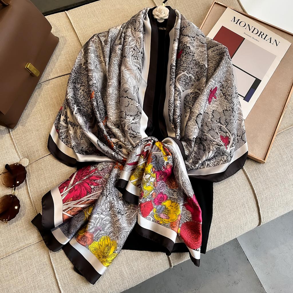 180*90cm Luxury Brand Women Scarf Summer Silk Shawl Lady Wrap Soft Female Echarpe Designer Beach Stole Bandanna Foulard Muffler
