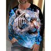 Tiger Print Pullover Autumn Winter Men's Casual Long Sleeve Round Neck Sweatshirt Streetwear Harajuku Men's Wear