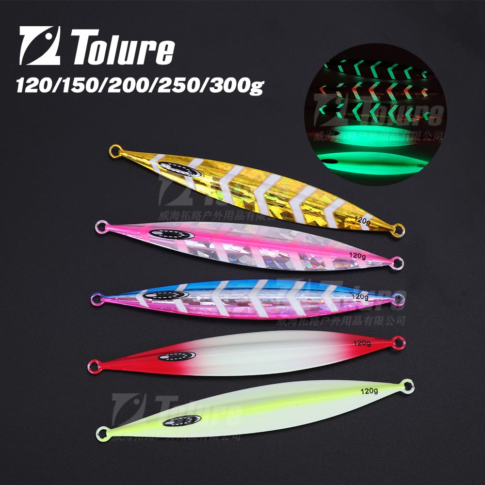 Tolure 120g Slow Sinking Jig, All 5 Colors,Laser Foil, Glow in the Dark, Offshore Jigging Lure, for Tuna, Mackerel, Aji, Saba, 1pc