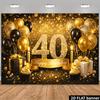 Двумерный фон-баннер для вечеринки в честь 40-летия с темой черного и золотого глиттера, изготовлен из прочного полиэстера