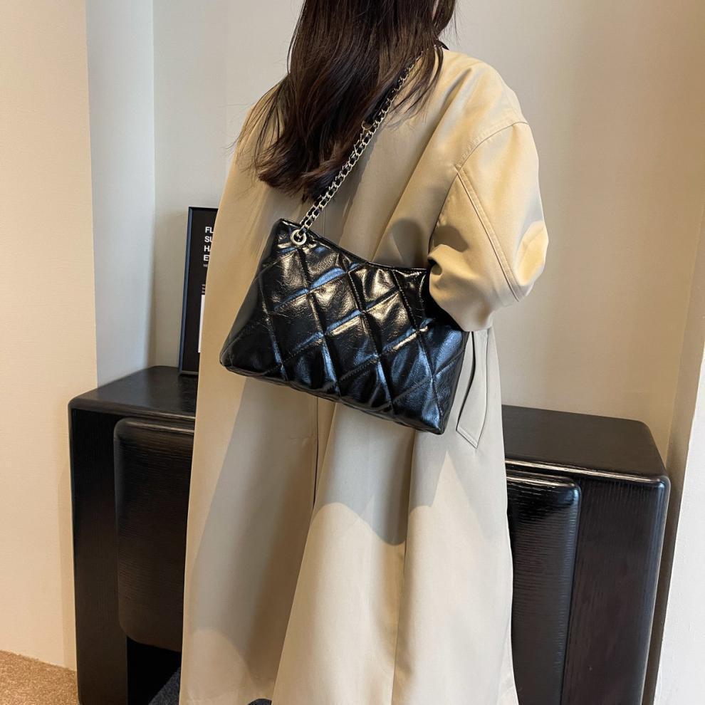 Элегантная женская сумка-тоут с ромбовидным узором и резиновым дном - Стильная сумка через плечо и на одно плечо для повседневного использования