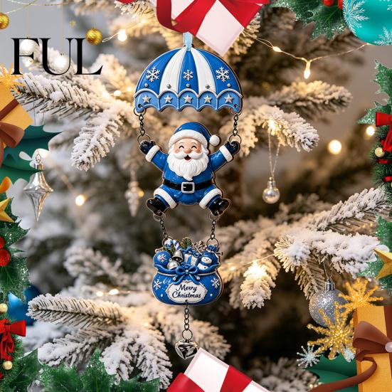 Skydiving Christmas Ornaments Santa Claus/Gingerbread Man Ornament, 2D Flat Wooden Pendant with Winter Holiday Decorations Hanging String and Bell for