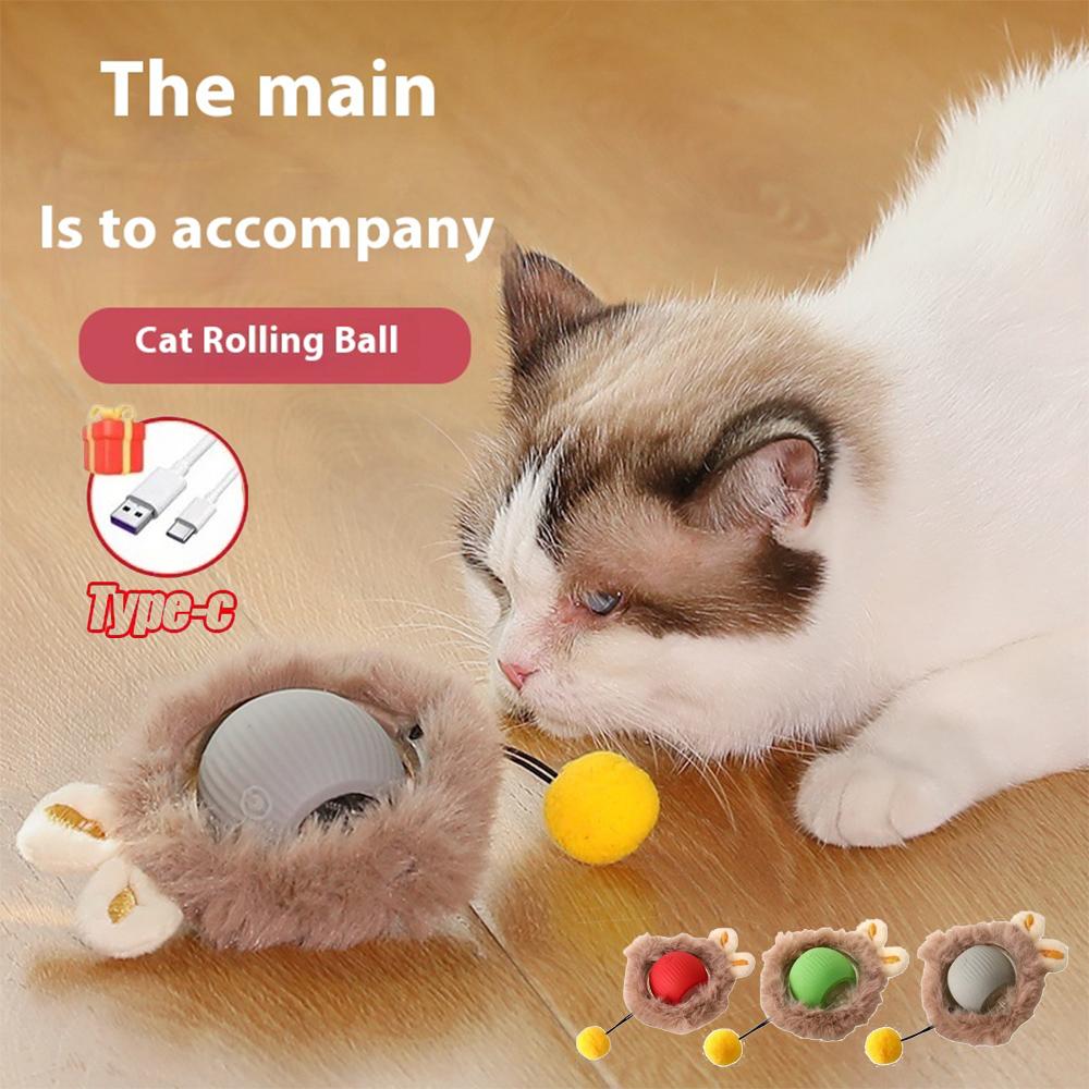 Cat Interactive Ball Toy Automatic Rolling Ball Faux Tail Rechargeable Smart Pet Electric Toy Dog Cat Training Imitate Mouse Smart Pet Plush Toy