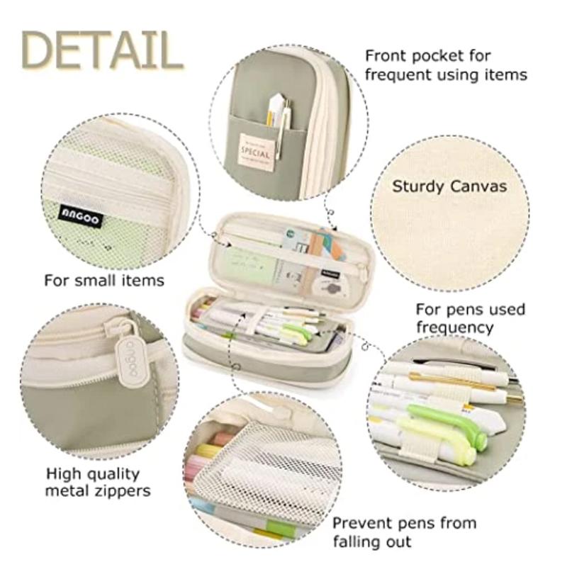 Kawaii Green Pencil Cases Big Capacity Cute Pouch Holder Canvas Bag Washable School Supplies Korean Cancelware