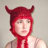 Хэллоуин Шапка-бини Вязаная шапка-бини Уникальная шапка с кошачьими ушками и рожками Головной убор для вечеринки и праздника Теплая шапка для женщин
