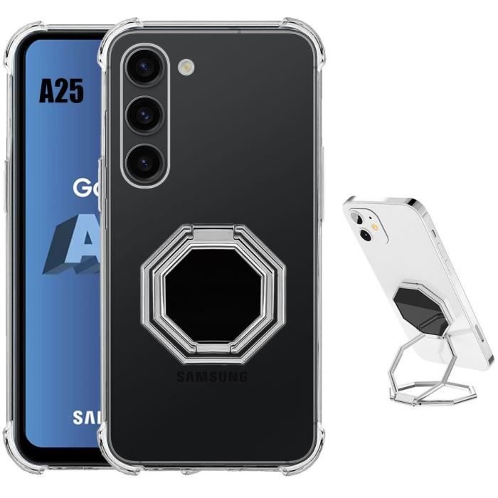 Coque de protection - BOOLING - pour Samsung Galaxy A25 5G - TPU Silicone - Transparent - Anneau Argenté Octogonal