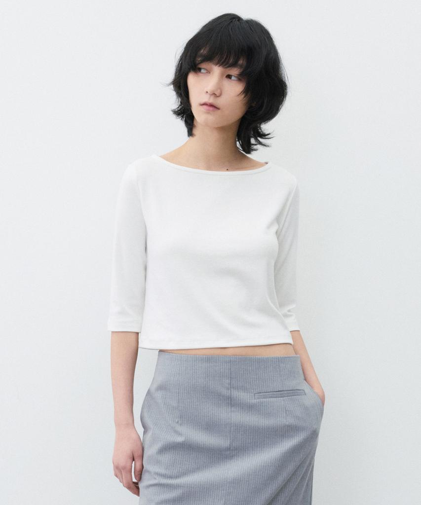 SUARE WOMEN Boat Neck Mid Sleeve White