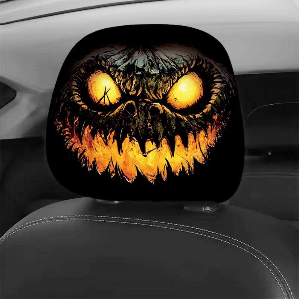2Pcs Cool Decorations Car Pillowcase Cartoon Car Seat Headcover Halloween Christmas Holiday