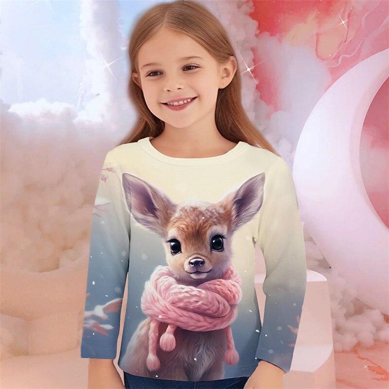 Детская 3D-печатная футболка с круглым вырезом и длинным рукавом Модная Универсальная Трендовая Дышащая Повседневная