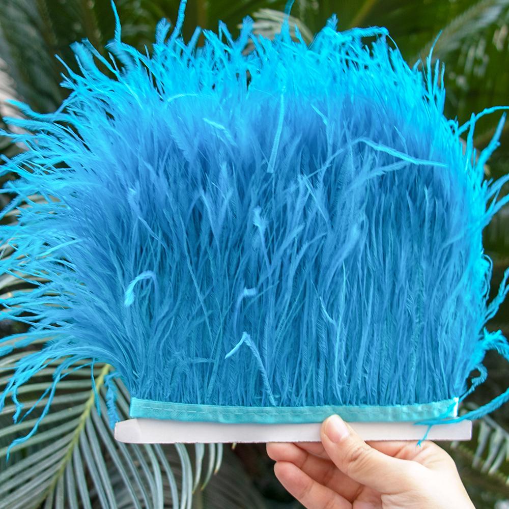 1M Natural Ostrich Feathers Trim White Clothing Sewing Ribbon 8-10cm Feather Fringe for Wedding Party Decoration Crafts Plumes