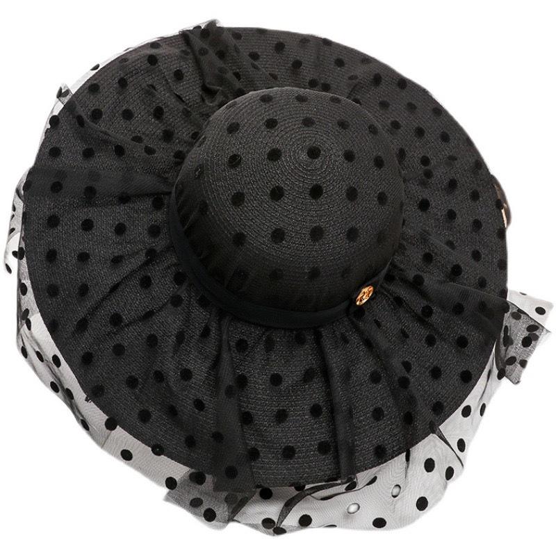 Соломенная шляпа с широкими полями в стиле Хепберн для женщин - Летняя защита от солнца, Ретро пляжная одежда для отпуска.