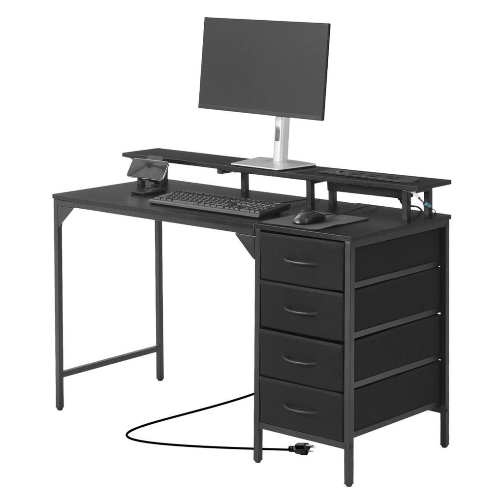 120 cm Computer Desk with Smart LED Lights and Power Outlets, Gaming Office Desk with 4 Large Drawers, Monitor Stand, Study Work for Home Office,