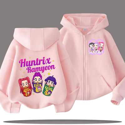 Детская толстовка с капюшоном на молнии - K-pop Demon Hunters Girl Повседневный топ - Спортивная футболка для мальчика - Принт с мультяшным рисунком - Пальто на осень/зиму