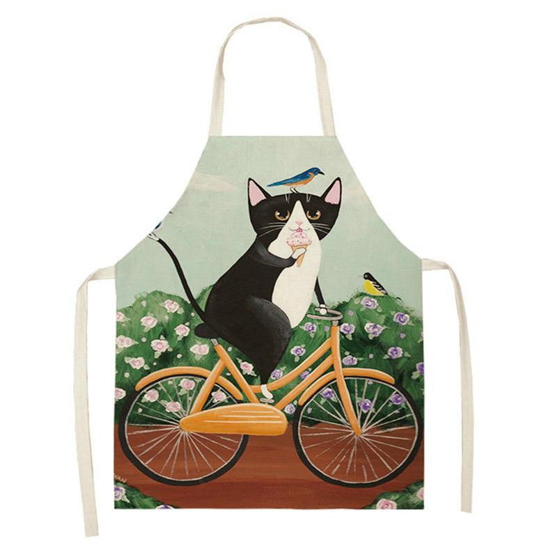 Фартук для приготовления пищи и выпечки, антимасляный фартук с защитой от пятен, льняной фартук без рукавов с принтом кота, аксессуары для домашней уборки