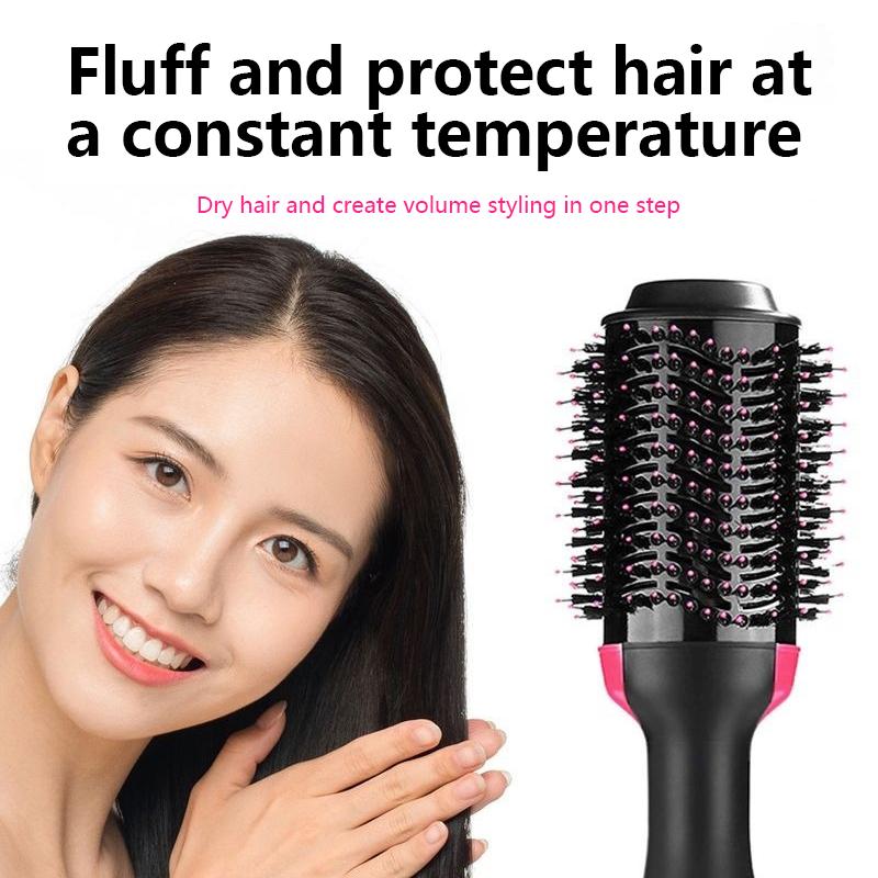Titanium Barrel Curling Hot Hair Straightener Brush Round Blowout Straightening Brush Hair Dryer Brush 2in1 Blow Dryer