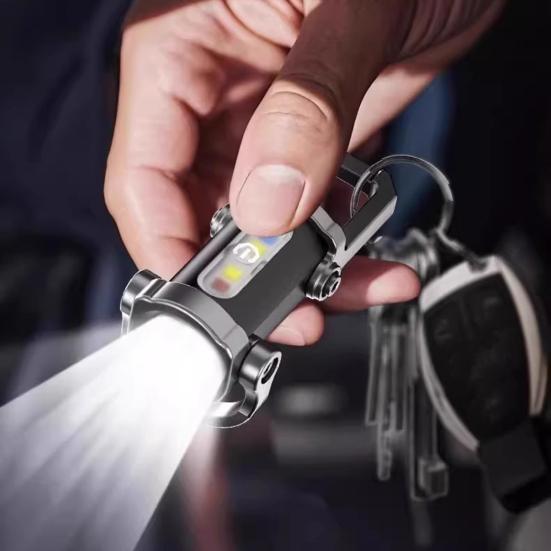Yousheng Portable Rechargeable Keychain Flashlight Dual Light Source Control Red Warning Light Waterproof Design Key Chain
