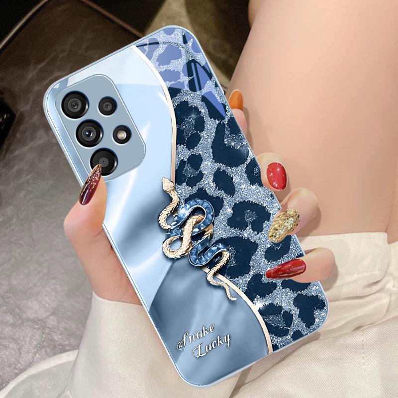 Пятнистая Змея Розовая Для Samsung Galaxy S10 4G S20 11E 30 S21 22 S24 Fe Pro S23 S25 Ultra 5G S9 Закаленное Стекло Чехол для Телефона