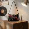 Punk Shoulder Bag Black Red Decor French Stick Handbag Fashion Star Rivet Underarm Bag  Commute