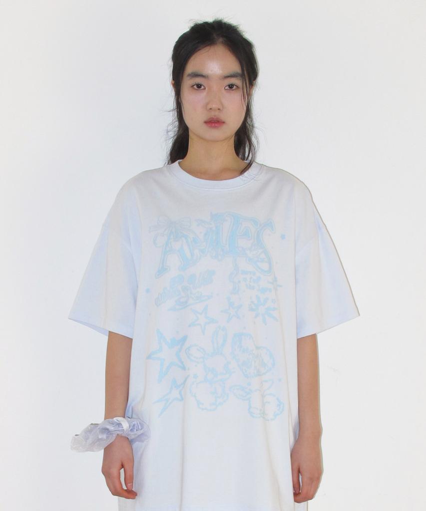 AMES-WORLDWIDE Rabbit Art Drawing Tee Blue