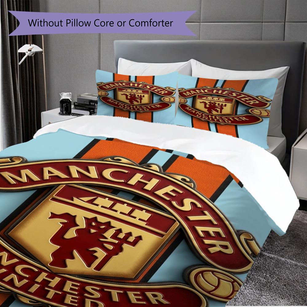 Manchester Emblem Three-piece set (1 * duvet cover + 2 * pillowcase, without core) 2D Flat Bedding set Duvet cover and pillowcase