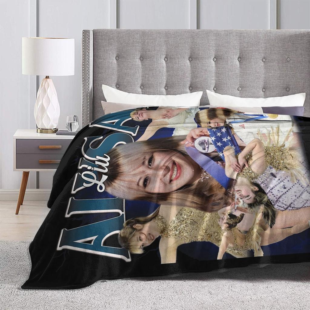Alysa Liu Figure Ice Skating Vintage 90s Blankets Fleece Winter Super Warm Throw Blankets for Bedding Office Plush Thin Quilt
