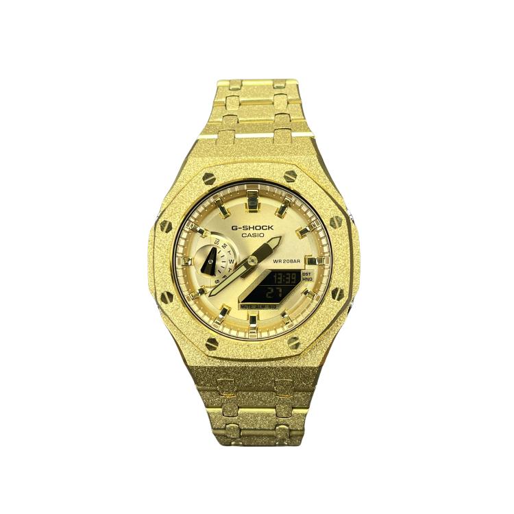 Casio Коллекция Custom Кварцевый механизм Браслет из нержавеющей стали Часы Унисекс Золотой циферблат GA2100-7A(Watch6--)