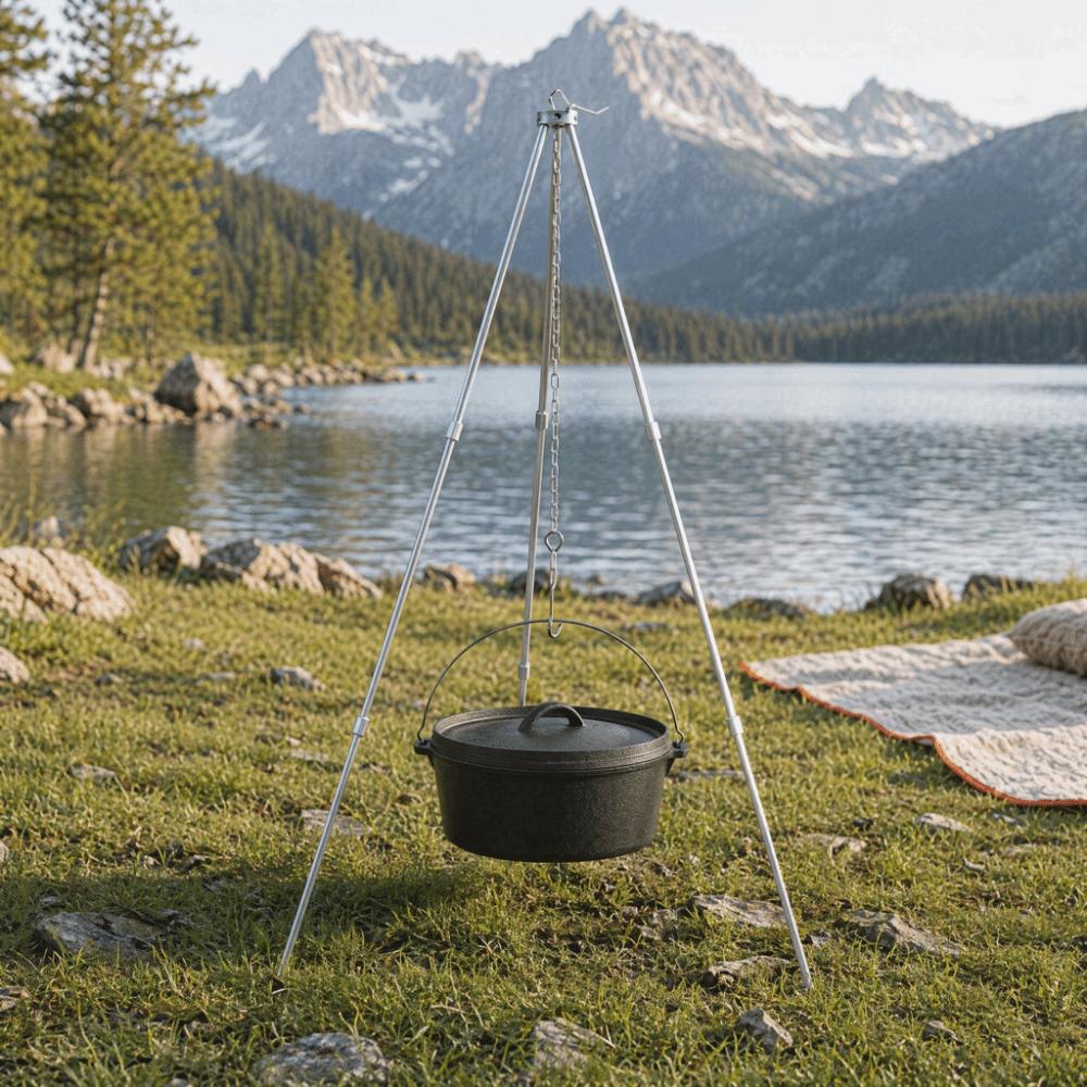 Adjustable Height Camping Tripod Aluminum Alloy Campfire Pot Holder Outdoor BBQ