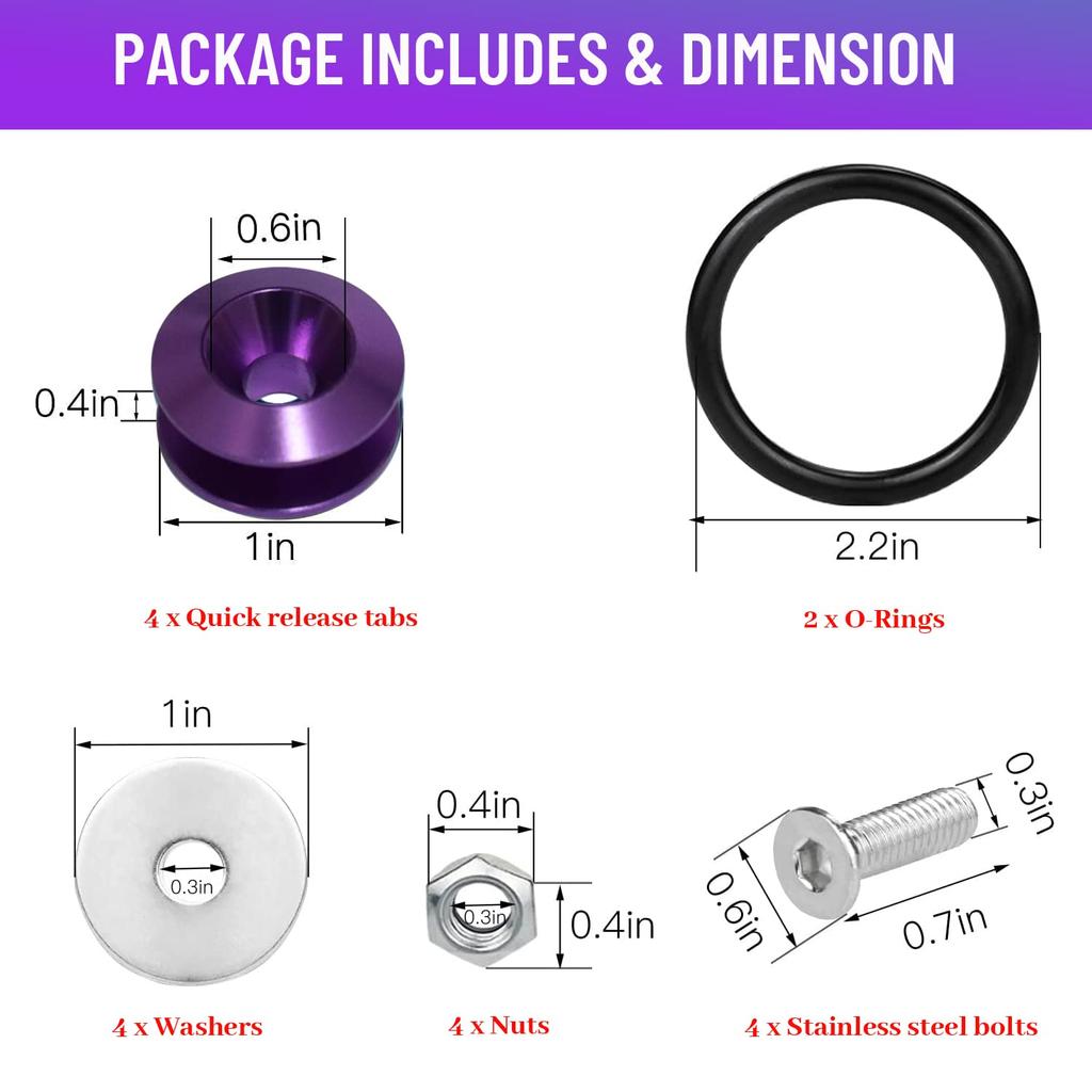 Комплект быстросъемных креплений для бампера и багажника (передний, задний) (фиолетовый)