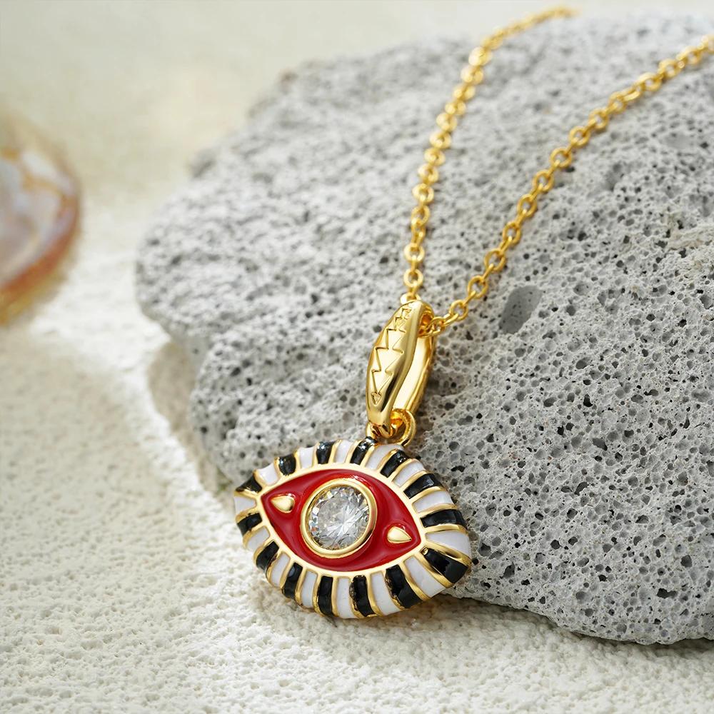 Vintage Multicolor CZ Zircon Enamel Evil Eye Pendant Necklace for Women Fashion Gold Plated Oil Drip Charm Collar Jewelry Gifts