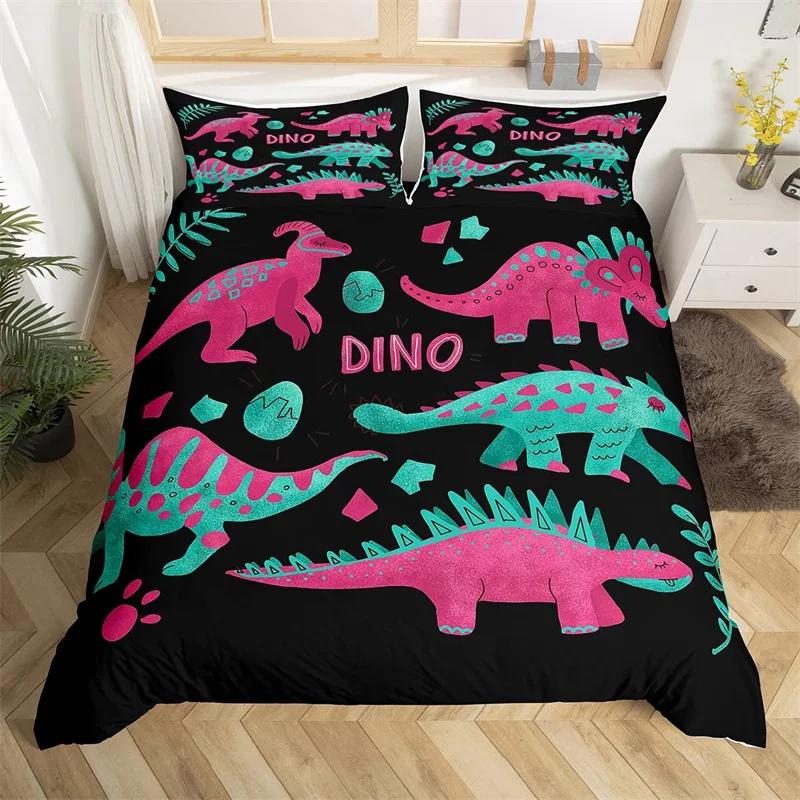 Cartoon Dinosaur Duvet Cover Cute Animal Bedding Set Microfiber Jungle Dino Christmas Theme Quilt Cover Single Double King Size